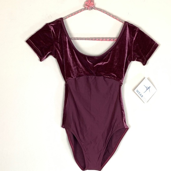 Wear Moi Other - WEAR MOI XS AUBE LEOTARD BURGUNDY VELVET TRIM NWT